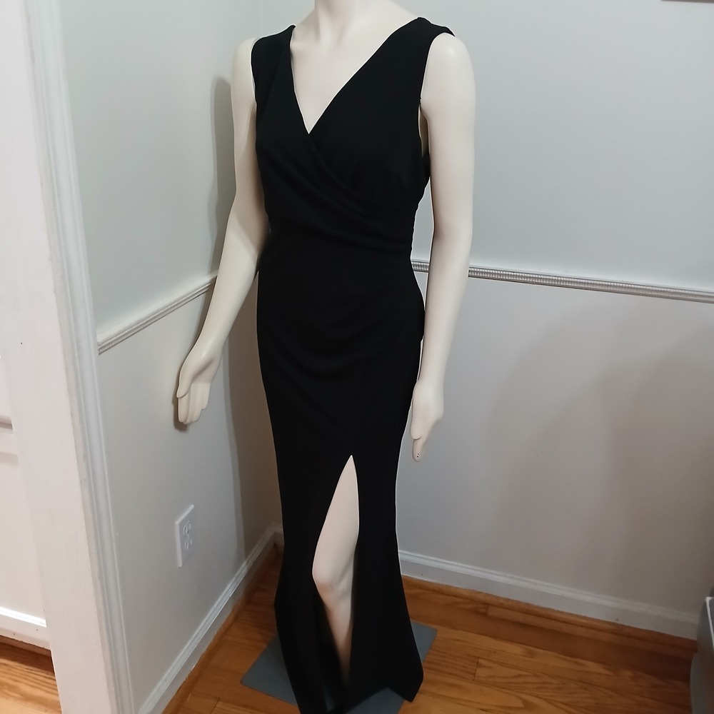 WOOSEA Women Black V Neck Sleeveless Slit Ruched Evening Gown Dress XXL NEW - Picture 3 of 7